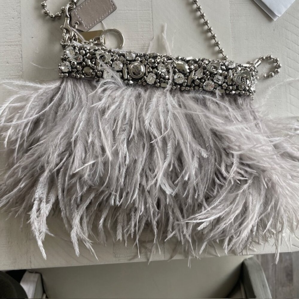COACH POPPY OSTRICH FEATHER CLUTCH SPECIAL EDITION SILVER/GRAY #18731 PREOWNED